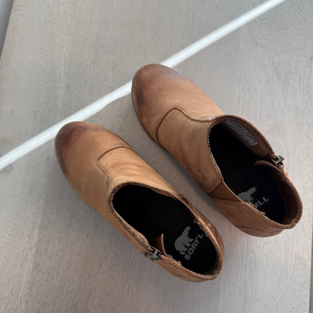 Luggage Brown Sorel Evie Wedge Ankle Boots - Picture 4 of 7